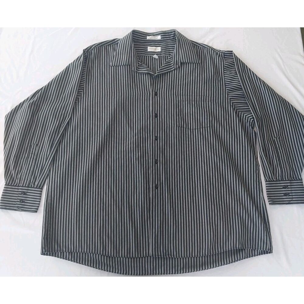Van Heusen Shirt Men 18-18.5 34/35 Black White Stripe Dress Shirt Wrinkle Free